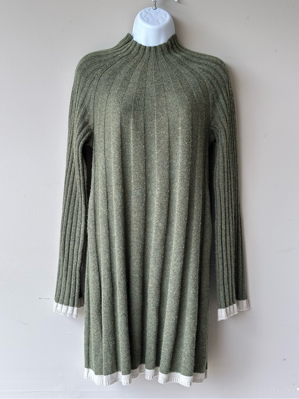 Anthropologie Arsenau Olive Green Ribbed Mock-Neck Sweater Dress - Picture 2 of 9